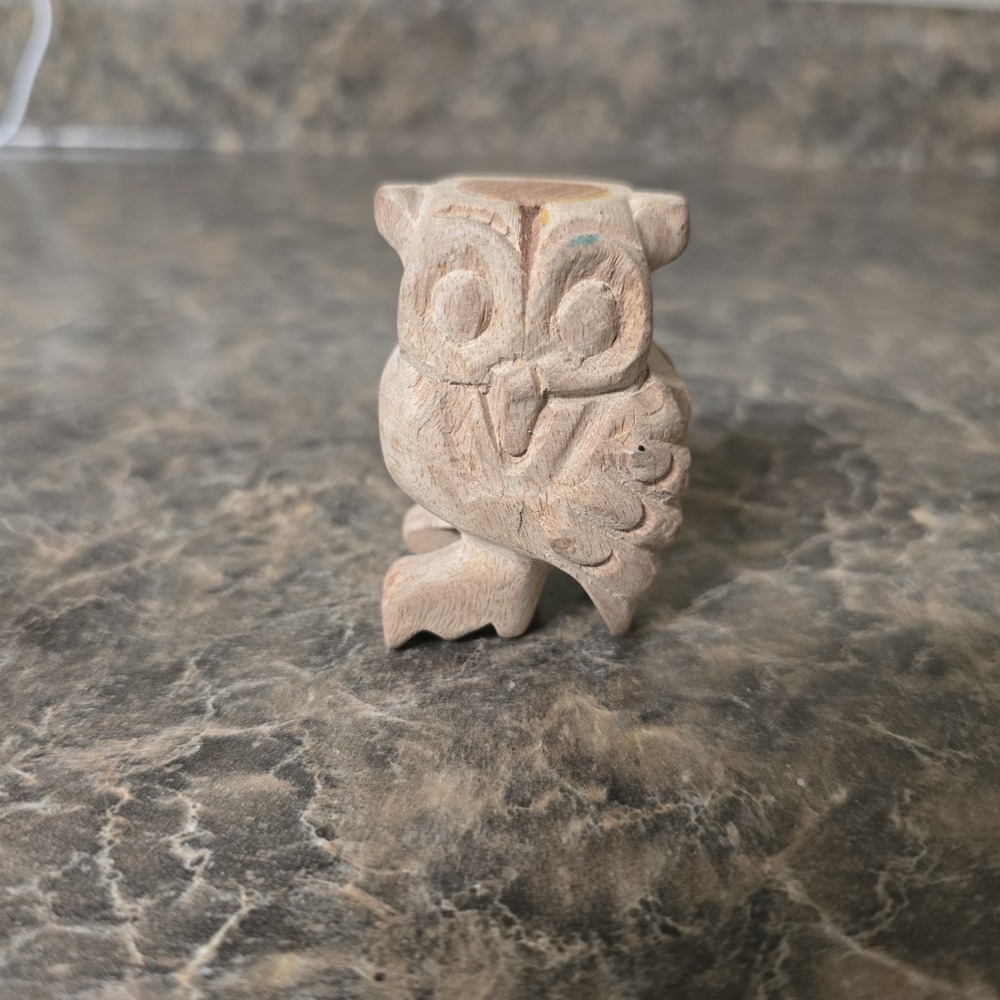 Hand carved wood owl whistle  about 3" tall